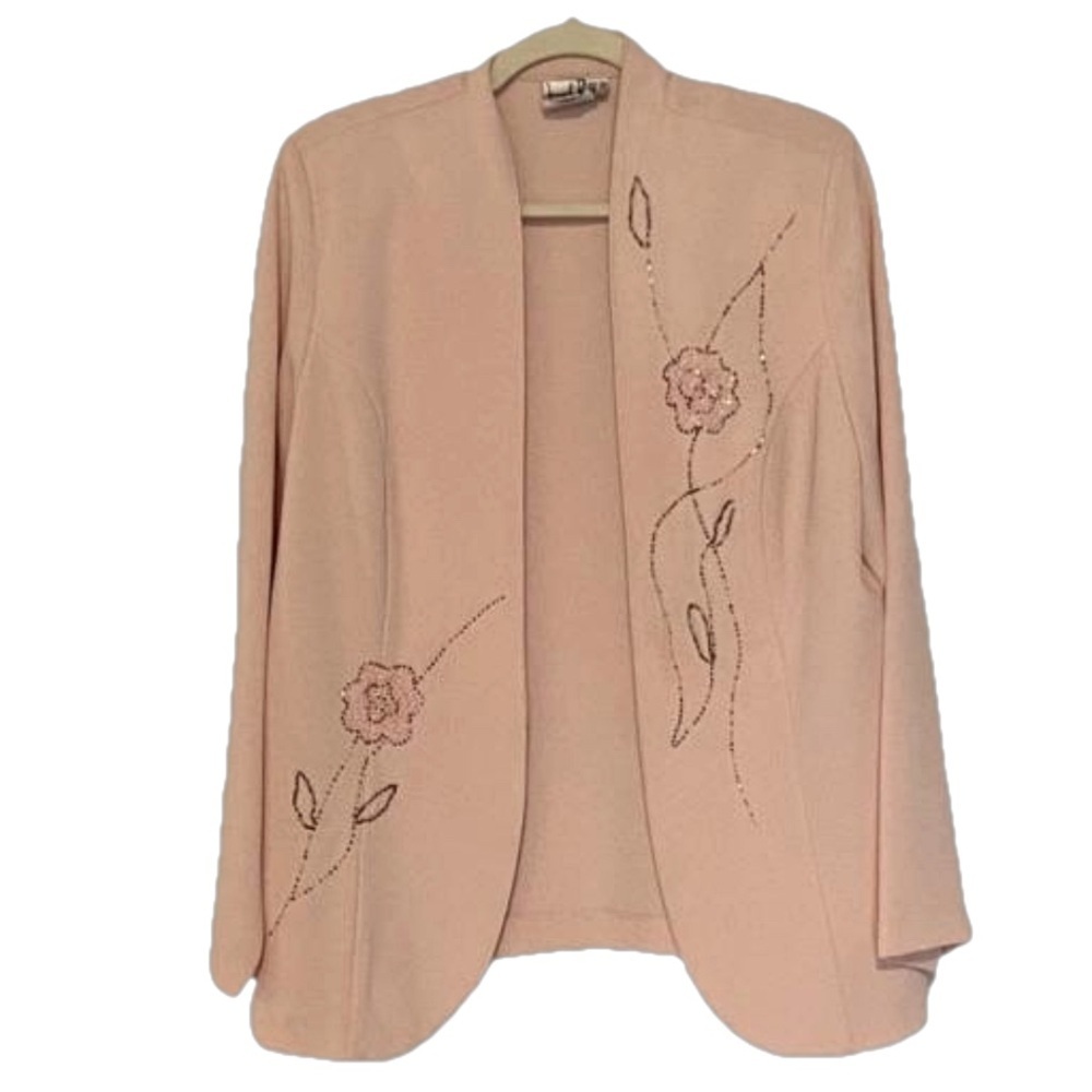 Vintage Joseph Ribkoff 🇨🇦 Plus Sz 16 Floral Beaded Pastel Pink Blazer